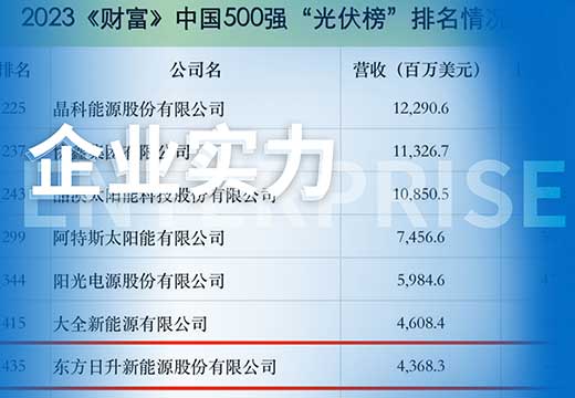 盈利强劲 未来可期丨东方日升登榜《财富》中国500强